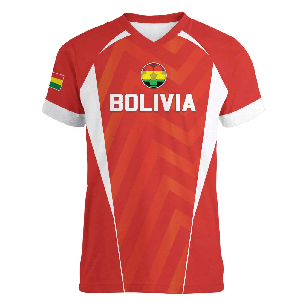 Custom Bolivia Football Women V-Neck T-Shirt Go Champions La Verde Red Version