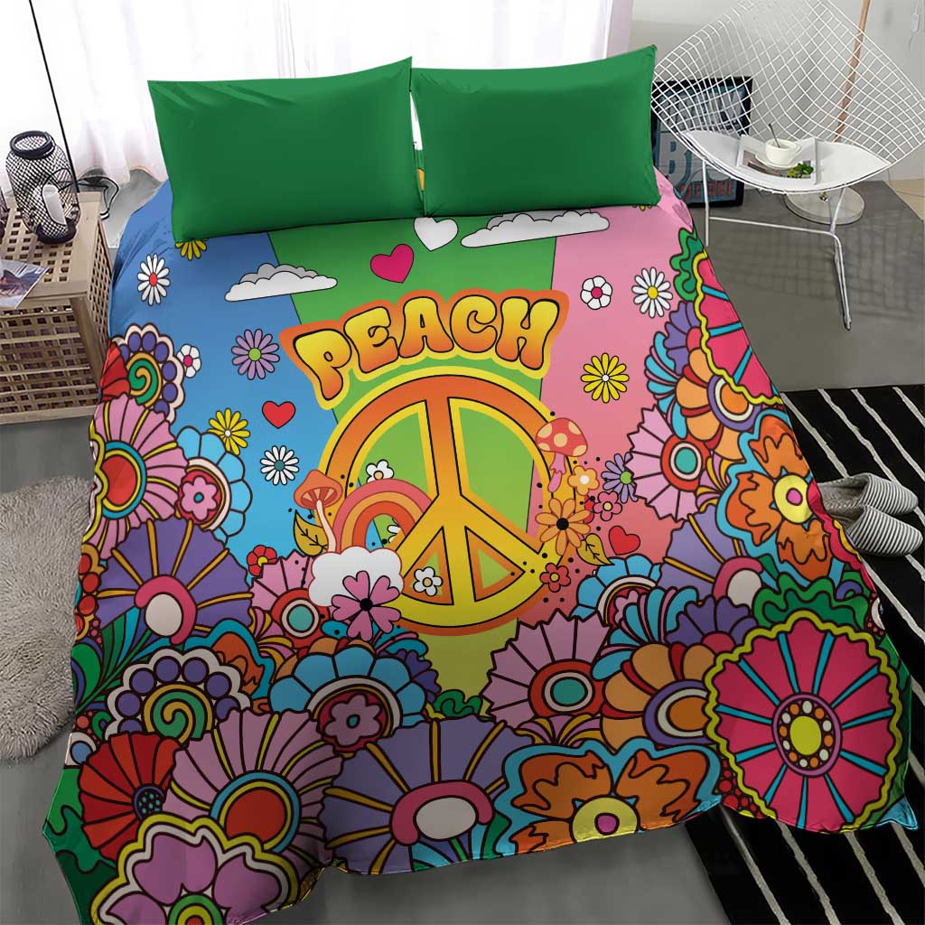 Hippie Peace Love Bedding Set Colorful Style - Wonder Print Shop