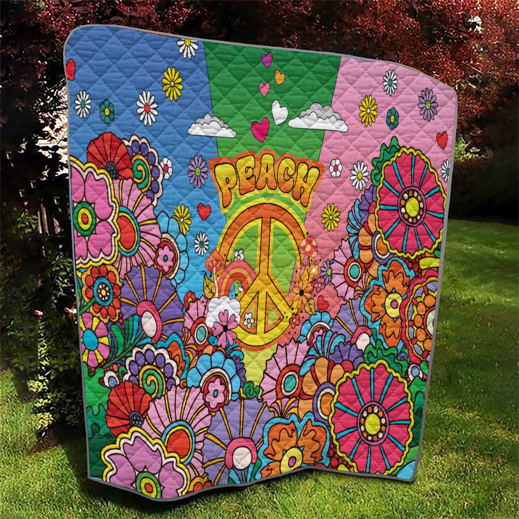 Hippie Peace Love Quilt Colorful Style - Wonder Print Shop