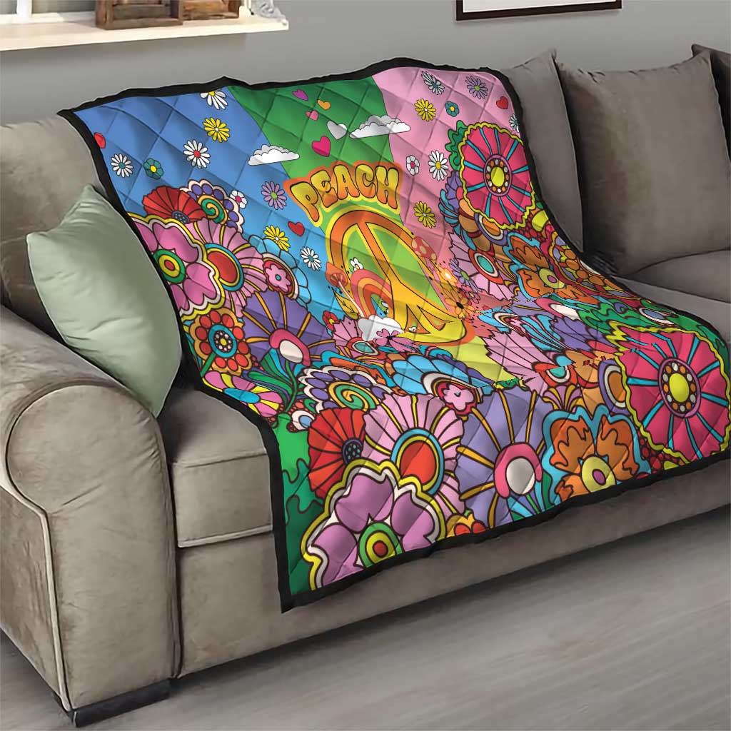 Hippie Peace Love Quilt Colorful Style - Wonder Print Shop