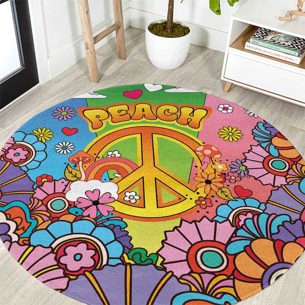 Hippie Peace Love Round Carpet Colorful Style - Wonder Print Shop