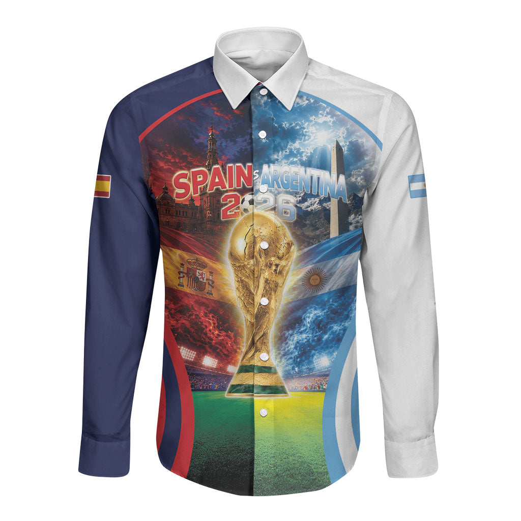 Custom Spain Argentina 2026 World Football Long Sleeve Button Shirt Go For Glory