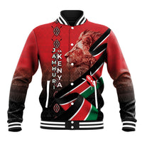 Jamhuri Ya Kenya Baseball Jacket Patriotic Lion With Flag