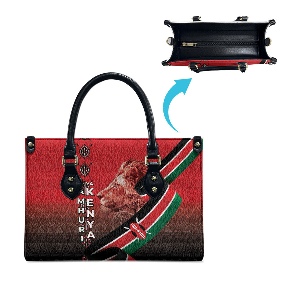 Jamhuri Ya Kenya Leather Bag Patriotic Lion With Flag
