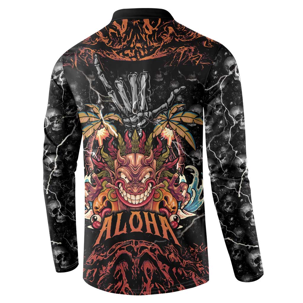 Aloha Halloween Button Sweatshirt Horror Tiki Heavy Metal Style - Wonder Print Shop