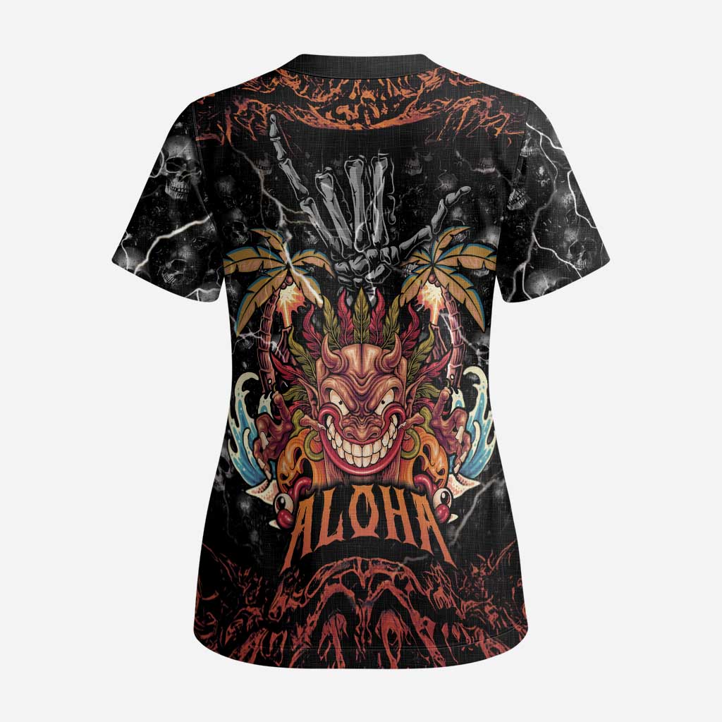 Aloha Halloween Scrub Top Horror Tiki Heavy Metal Style - Wonder Print Shop