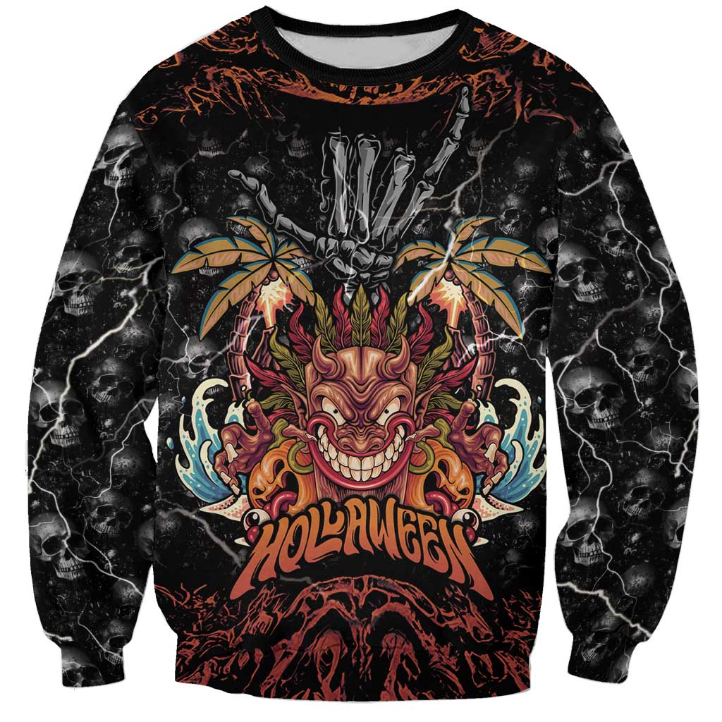 Aloha Halloween Sweatshirt Horror Tiki Heavy Metal Style - Wonder Print Shop