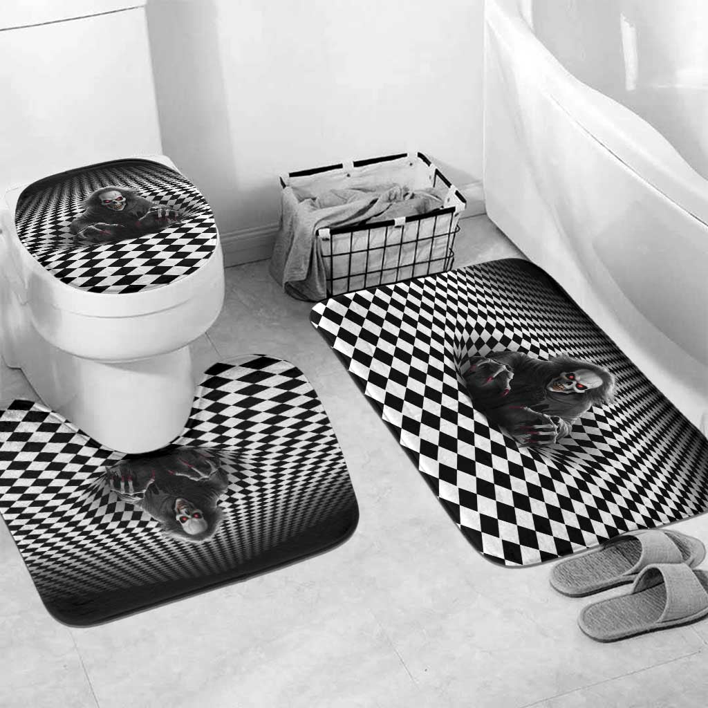 3D Illusion Horror Halloween Bathroom Set Creepy Evil Skull - Wonder Print Shop