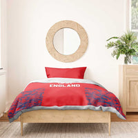 Red England duvet bedding set with two pillowcases, ENG text over blue splatter sides