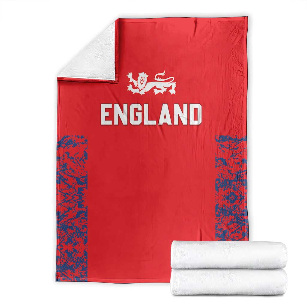Red England cricket blanket flat with Three Lions logo and blue patterned corners