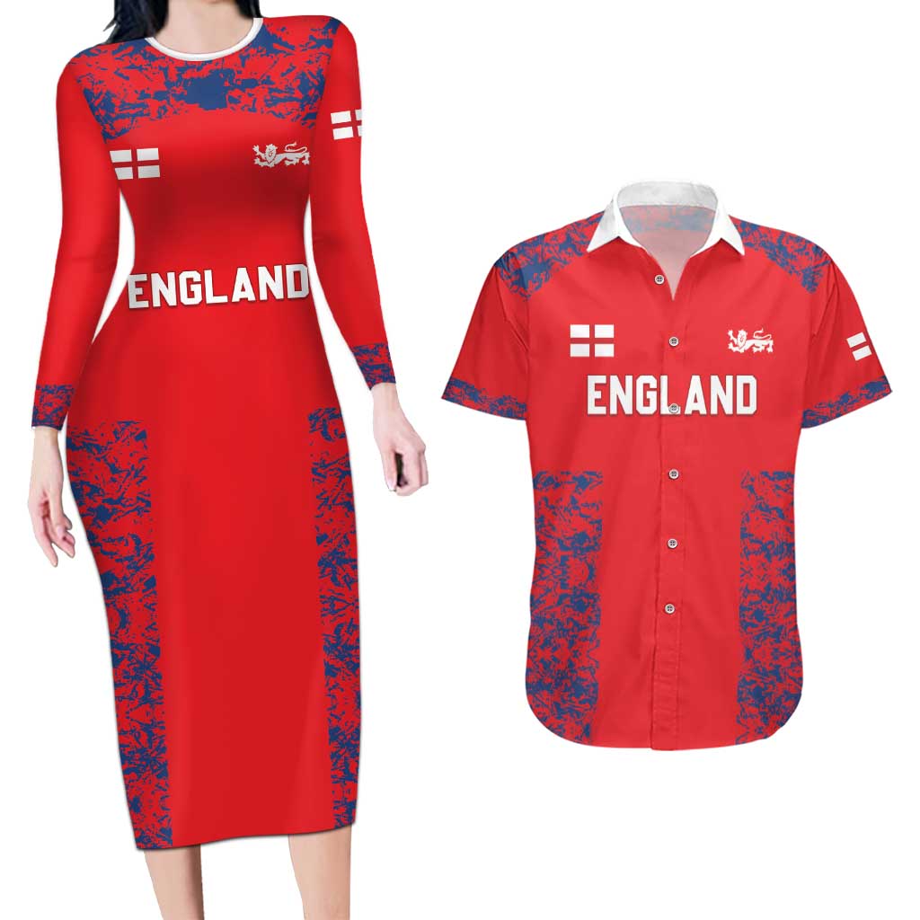 Custom England Cricket Couples Matching Long Sleeve Bodycon Dress and Hawaiian Shirt Go Three Lions Simple Style LT05 - Wonder Print Shop