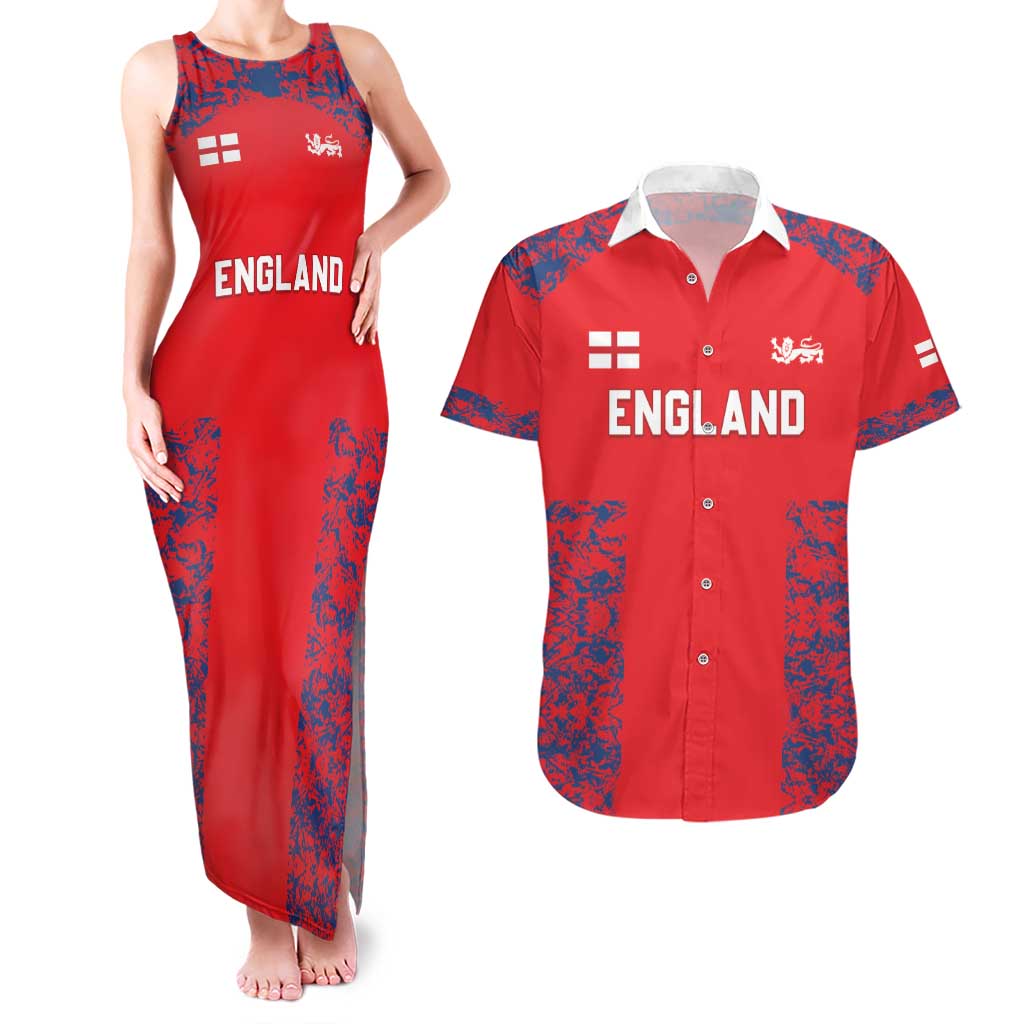 Custom England Cricket Couples Matching Tank Maxi Dress and Hawaiian Shirt Go Three Lions Simple Style LT05 - Wonder Print Shop