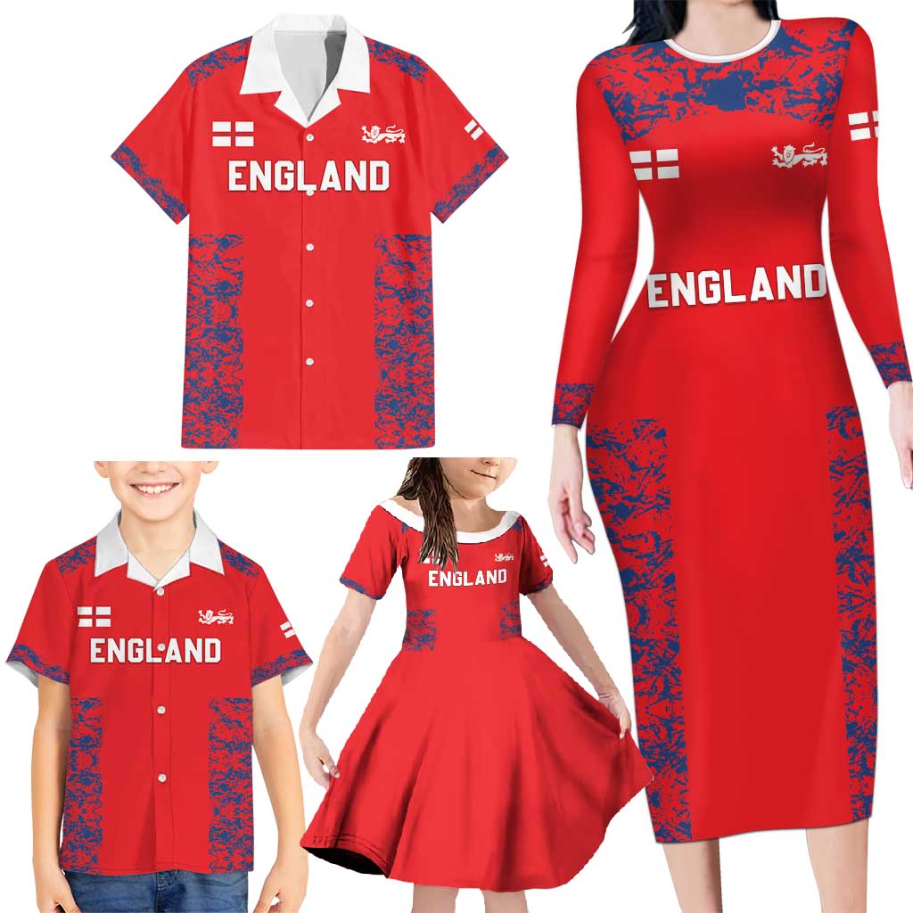 Custom England Cricket Family Matching Long Sleeve Bodycon Dress and Hawaiian Shirt Go Three Lions Simple Style LT05 - Wonder Print Shop