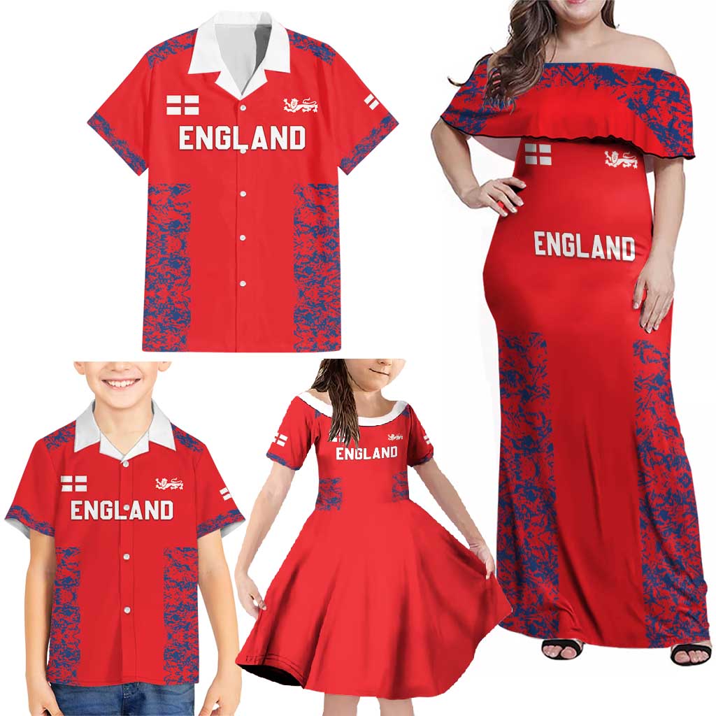 Custom England Cricket Family Matching Off Shoulder Maxi Dress and Hawaiian Shirt Go Three Lions Simple Style LT05 - Wonder Print Shop