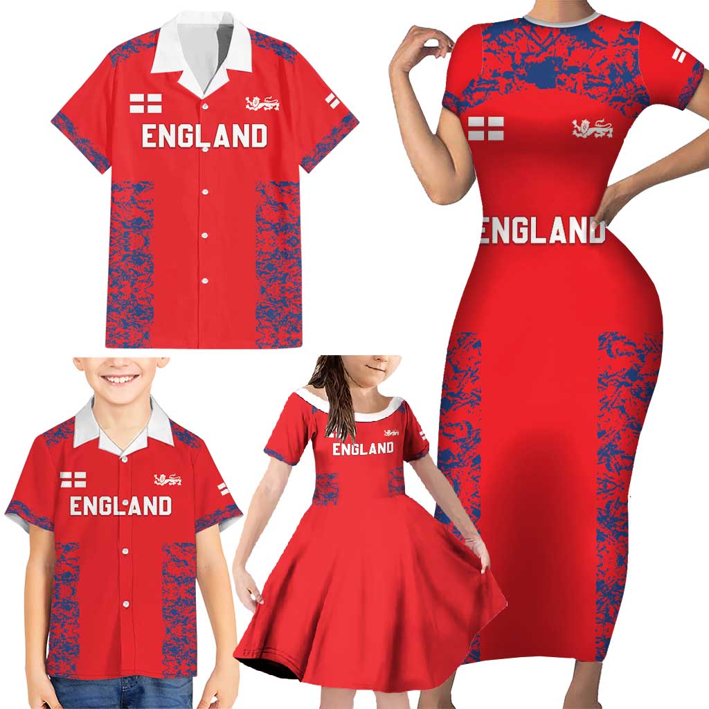 Custom England Cricket Family Matching Short Sleeve Bodycon Dress and Hawaiian Shirt Go Three Lions Simple Style LT05 - Wonder Print Shop