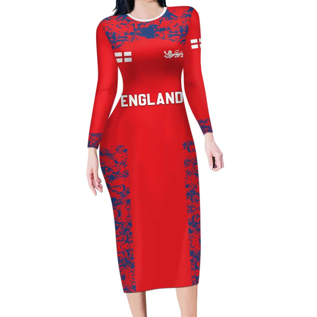 Custom England Cricket Long Sleeve Bodycon Dress Go Three Lions Simple Style LT05 - Wonder Print Shop