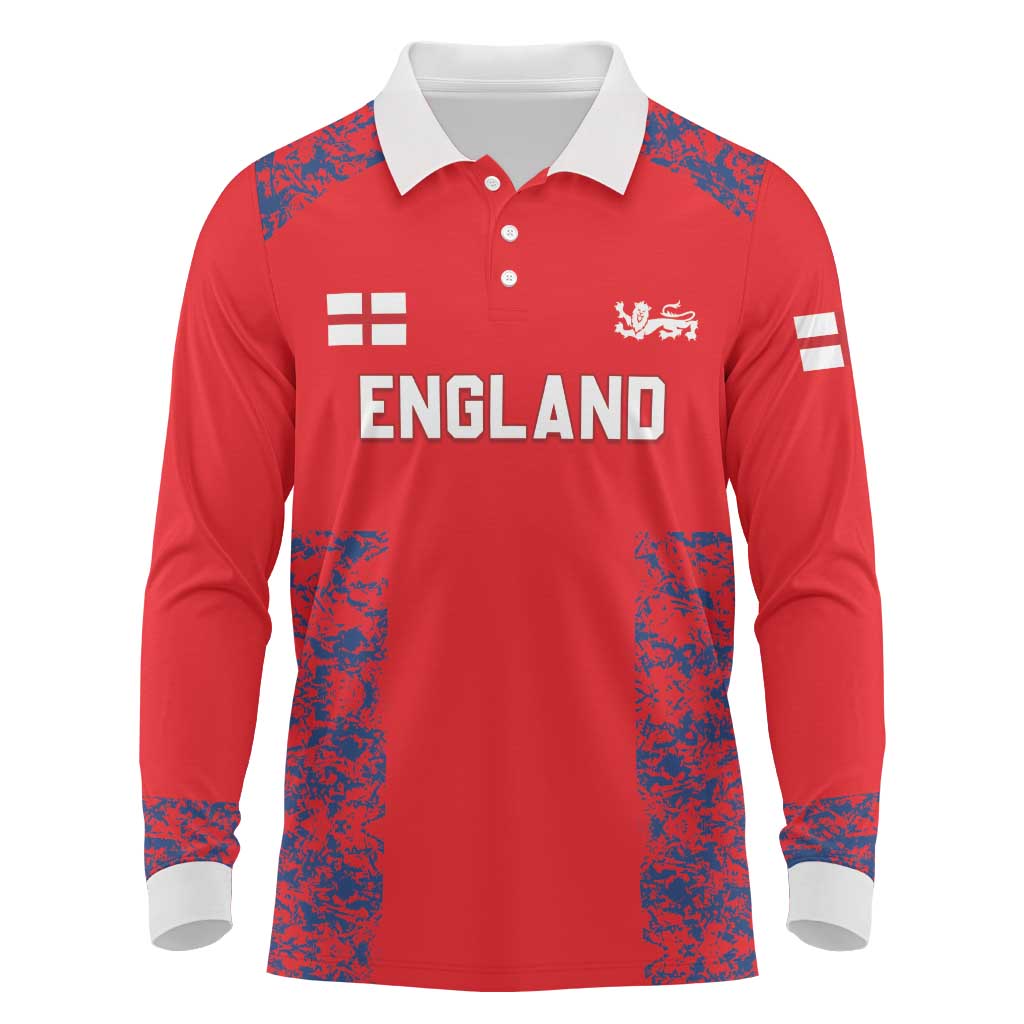 Custom England Cricket Long Sleeve Polo Shirt Go Three Lions Simple Style LT05 - Wonder Print Shop