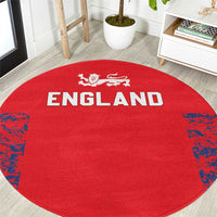 Red round England cricket round carpet with white crest and large “ENGLAND” text