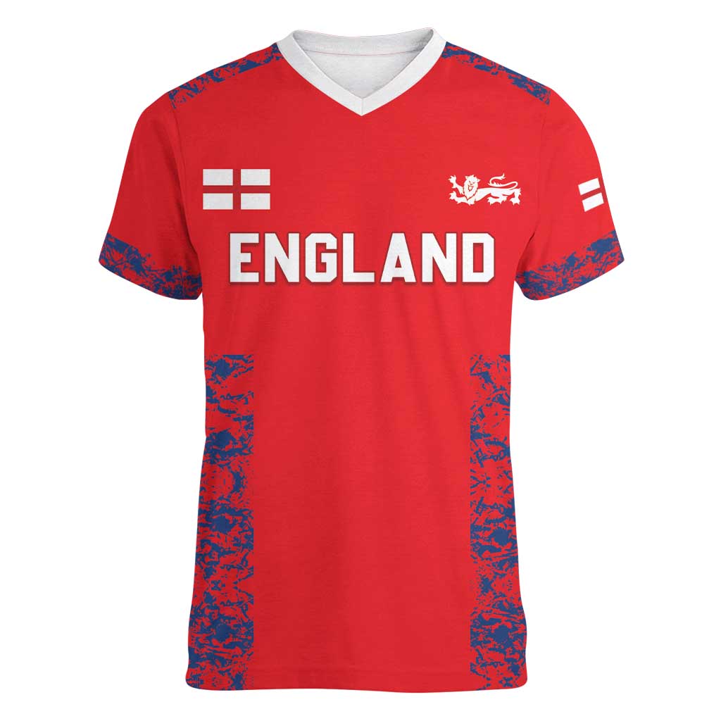 Custom England Cricket Women V-Neck T-Shirt Go Three Lions Simple Style