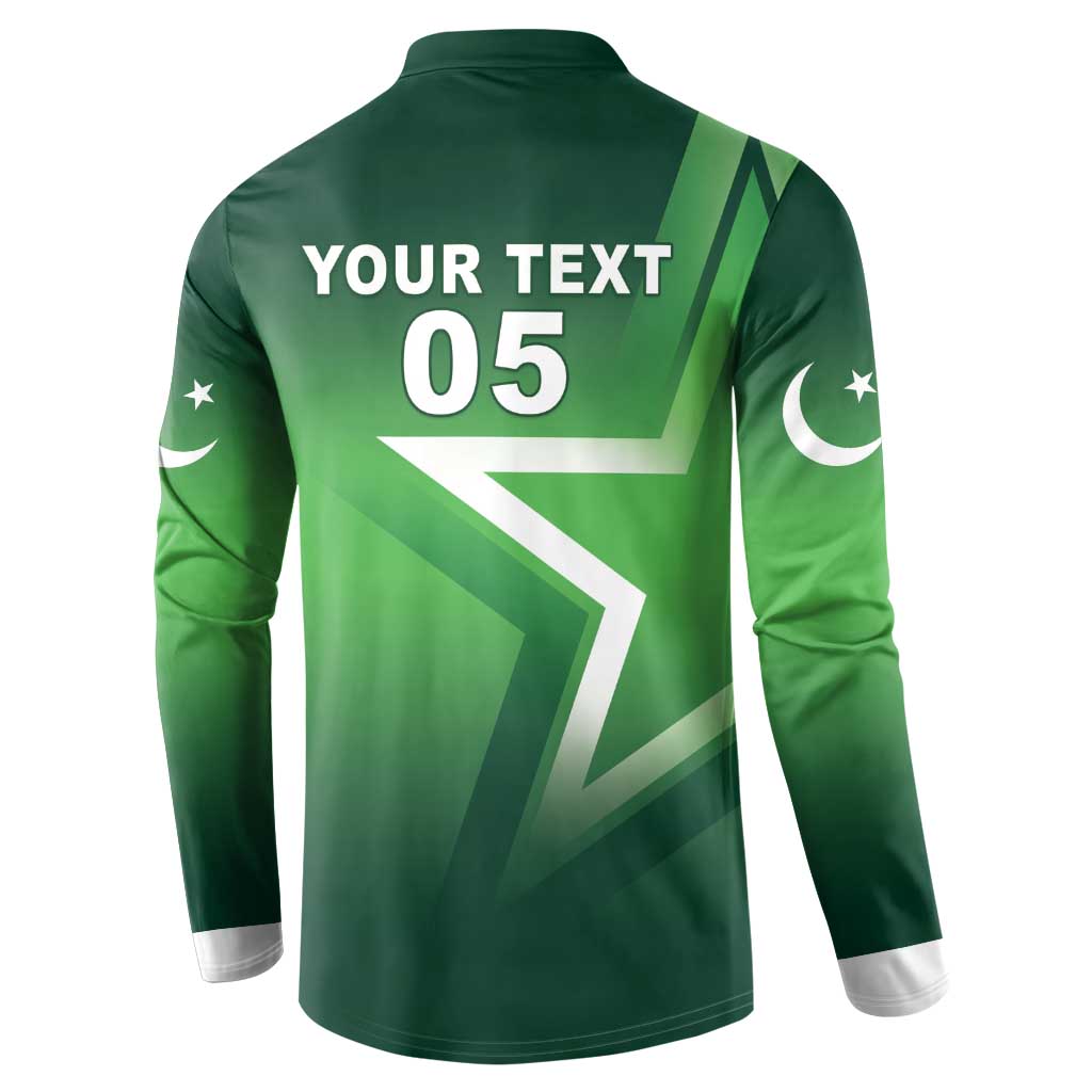 Green long-sleeve button sweatshirt back with YOUR TEXT and 05 on crest design