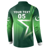 Green long-sleeve button sweatshirt back with YOUR TEXT and 05 on crest design