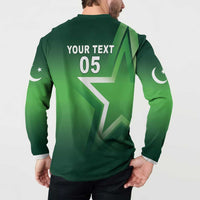 Green long-sleeve button sweatshirt back with YOUR TEXT 05 and star graphics