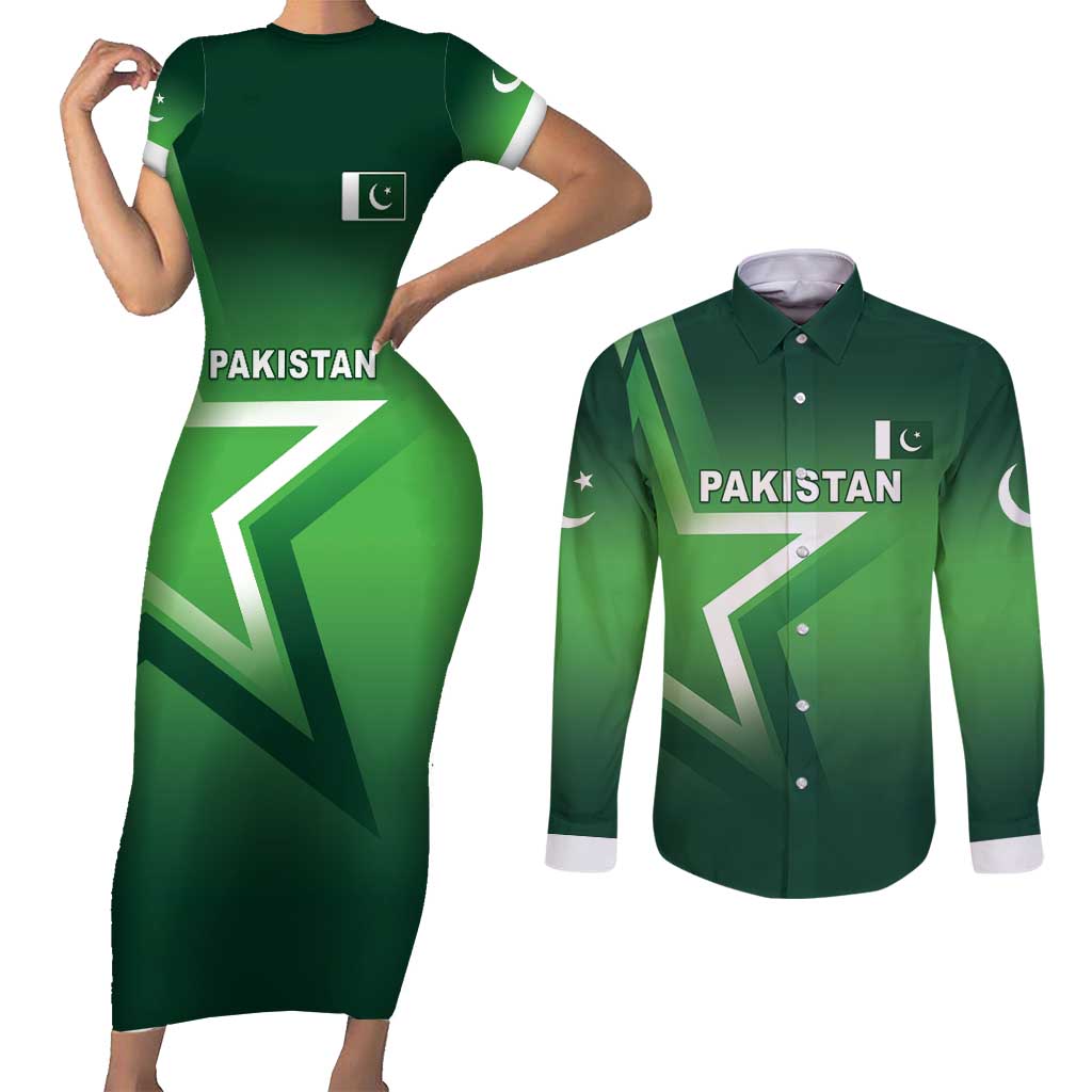 Custom Pakistan Cricket Couples Matching Short Sleeve Bodycon Dress and Long Sleeve Button Shirt Go Champions Shaheens LT05 - Wonder Print Shop