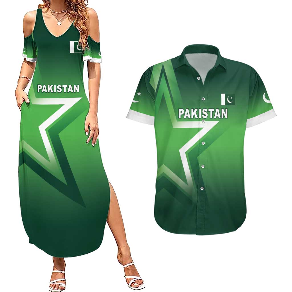 Custom Pakistan Cricket Couples Matching Summer Maxi Dress and Hawaiian Shirt Go Champions Shaheens LT05 - Wonder Print Shop