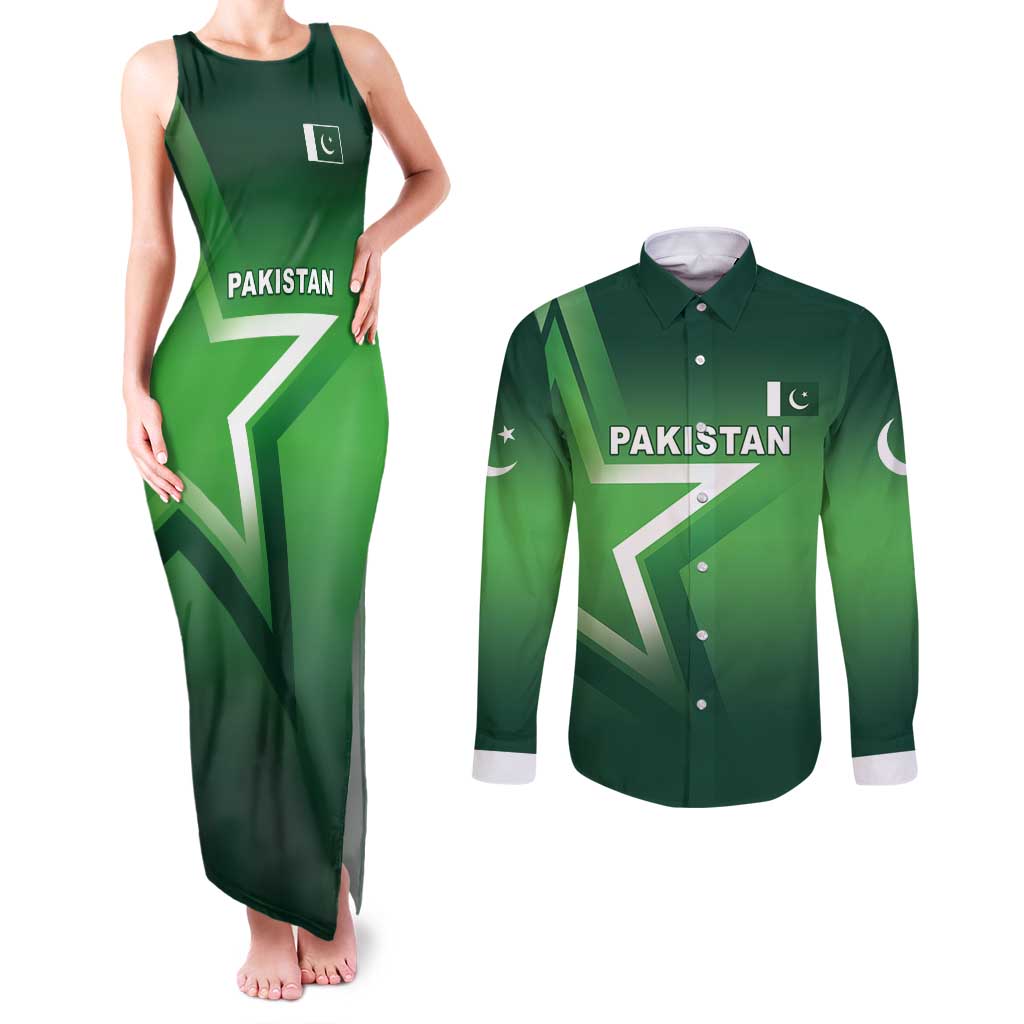 Custom Pakistan Cricket Couples Matching Tank Maxi Dress and Long Sleeve Button Shirt Go Champions Shaheens LT05 - Wonder Print Shop