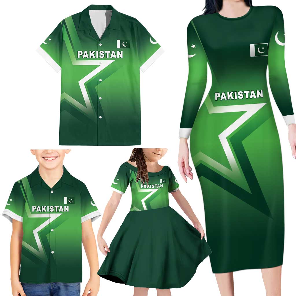 Custom Pakistan Cricket Family Matching Long Sleeve Bodycon Dress and Hawaiian Shirt Go Champions Shaheens LT05 - Wonder Print Shop