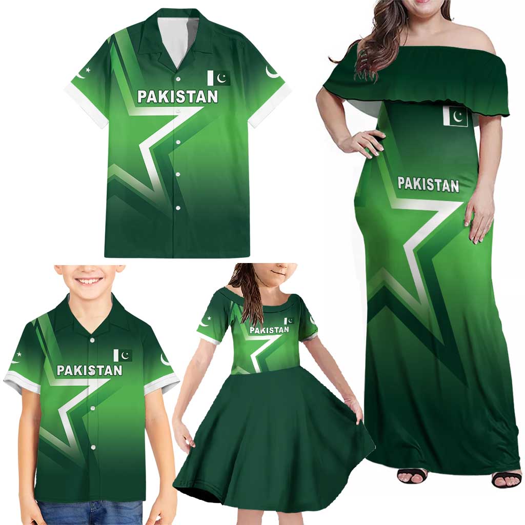 Custom Pakistan Cricket Family Matching Off Shoulder Maxi Dress and Hawaiian Shirt Go Champions Shaheens LT05 - Wonder Print Shop