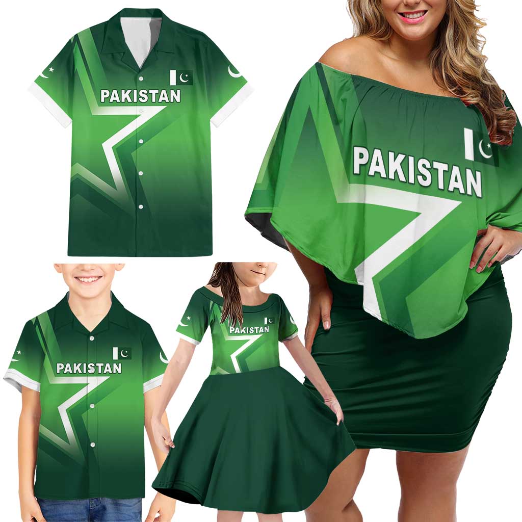 Custom Pakistan Cricket Family Matching Off Shoulder Short Dress and Hawaiian Shirt Go Champions Shaheens LT05 - Wonder Print Shop