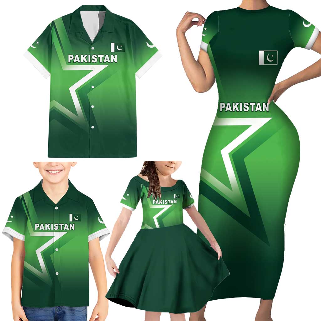 Custom Pakistan Cricket Family Matching Short Sleeve Bodycon Dress and Hawaiian Shirt Go Champions Shaheens LT05 - Wonder Print Shop