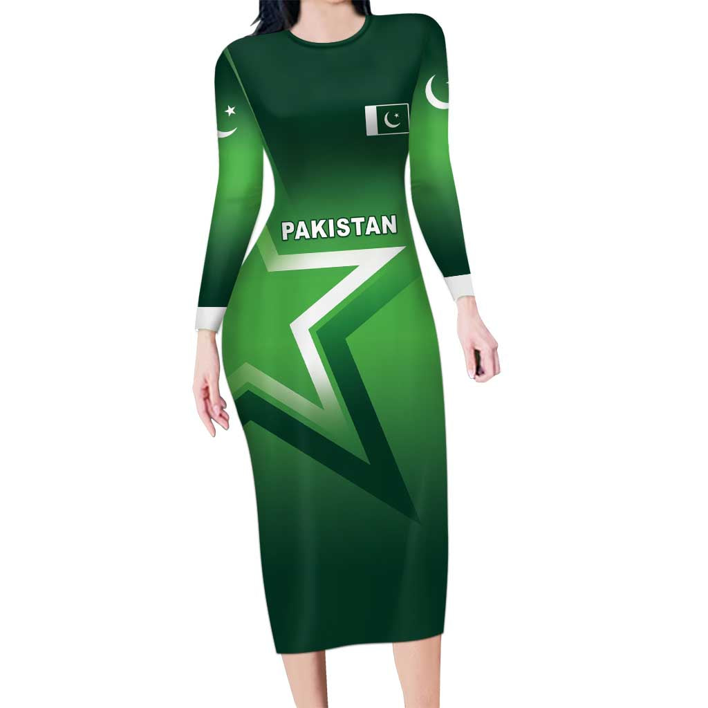 Custom Pakistan Cricket Long Sleeve Bodycon Dress Go Champions Shaheens LT05 - Wonder Print Shop