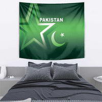 Green Pakistan tapestry with 'PAKISTAN' lettering, star and crescent symbols