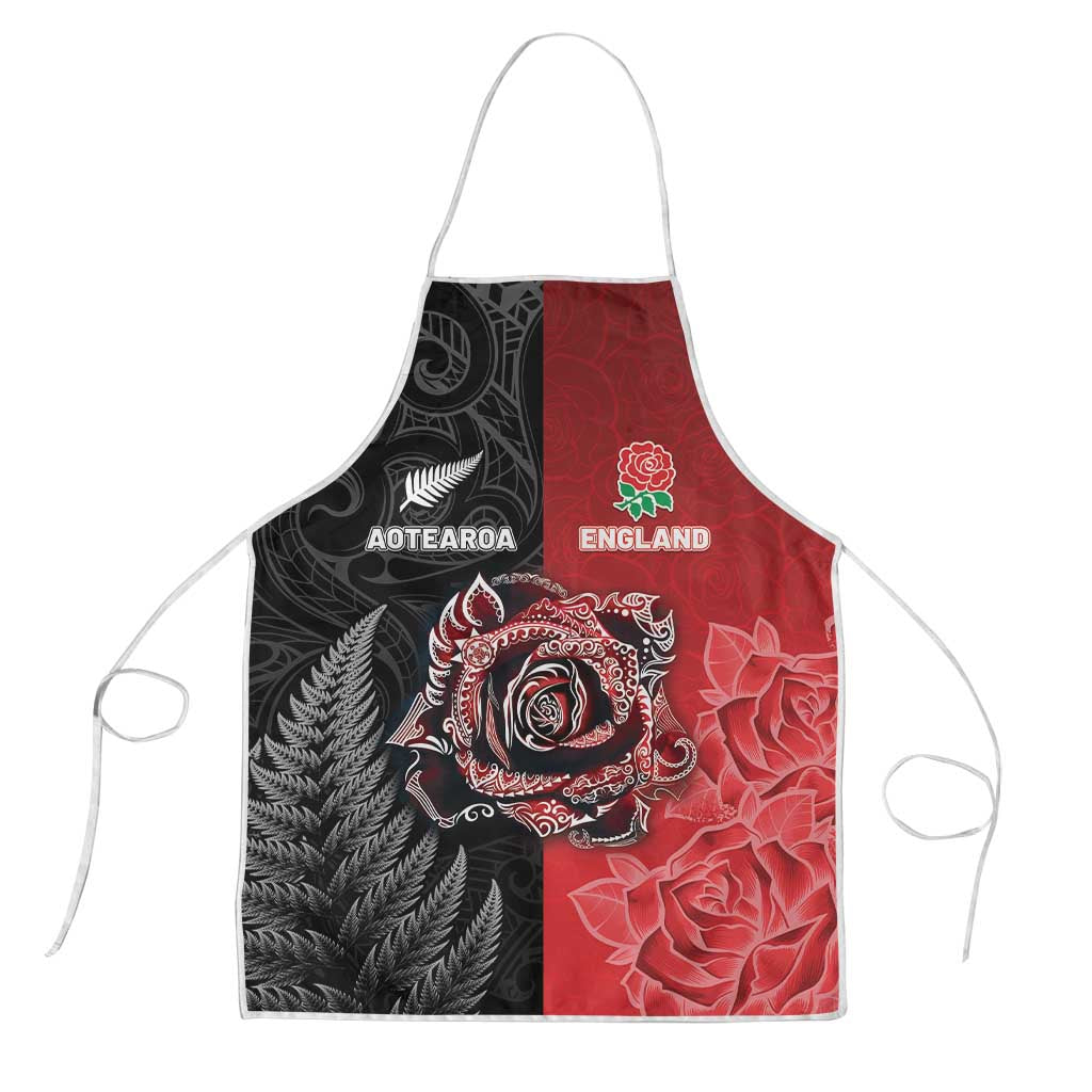 New Zealand And England Rugby Apron Red Rose Mix Maori Pattern - Wonder Print Shop
