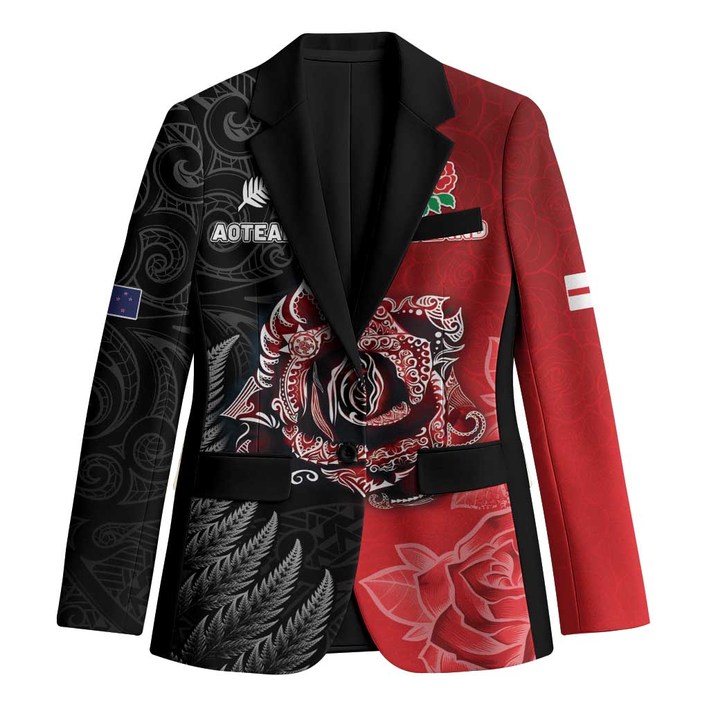 New Zealand And England Rugby Custom Blazer Red Rose Mix Maori Pattern - Wonder Print Shop