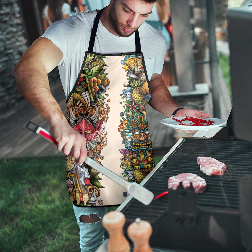 Hawaii And Japan Apron Tiki With Oni Mask - Wonder Print Shop