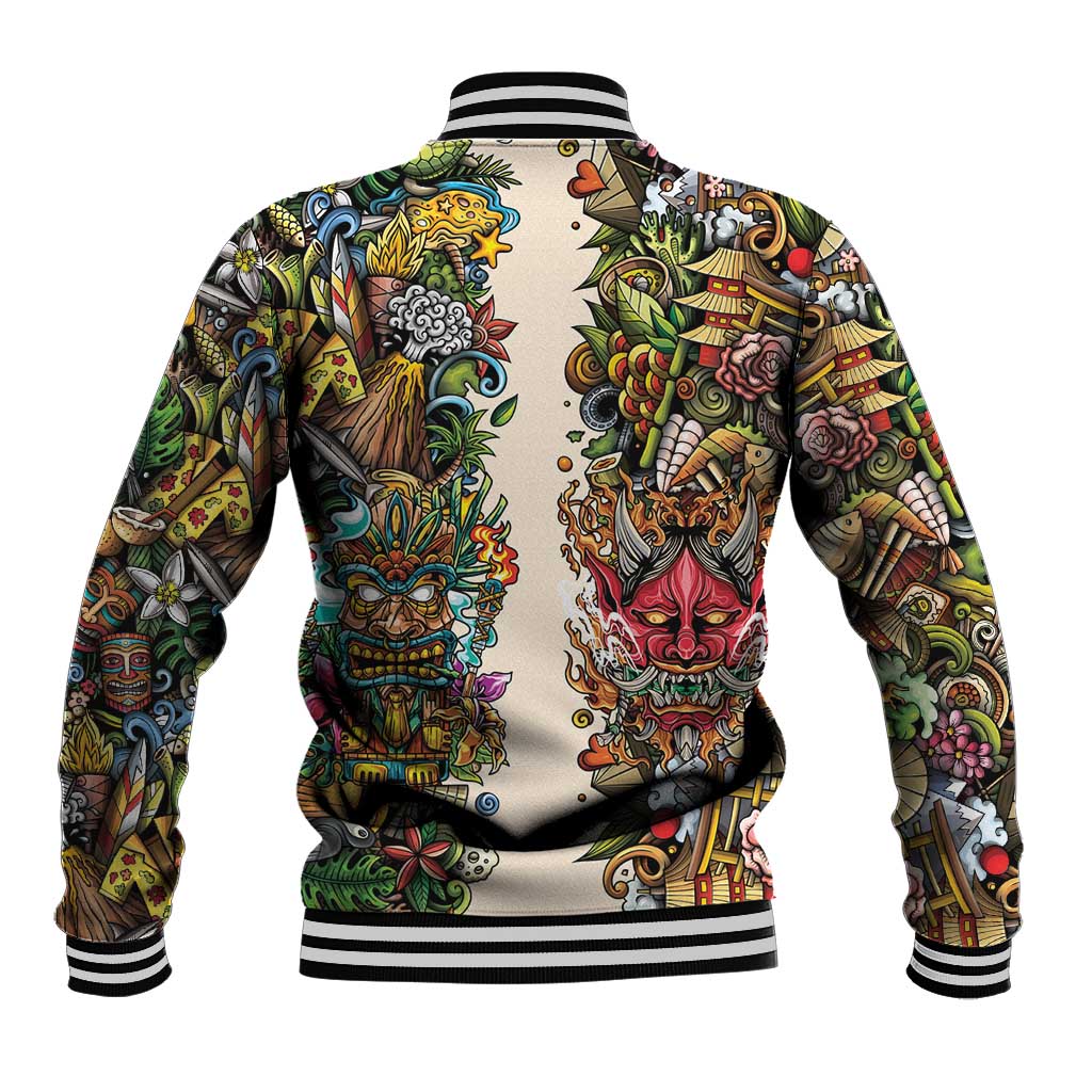 Hawaii And Japan Baseball Jacket Tiki With Oni Mask - Wonder Print Shop