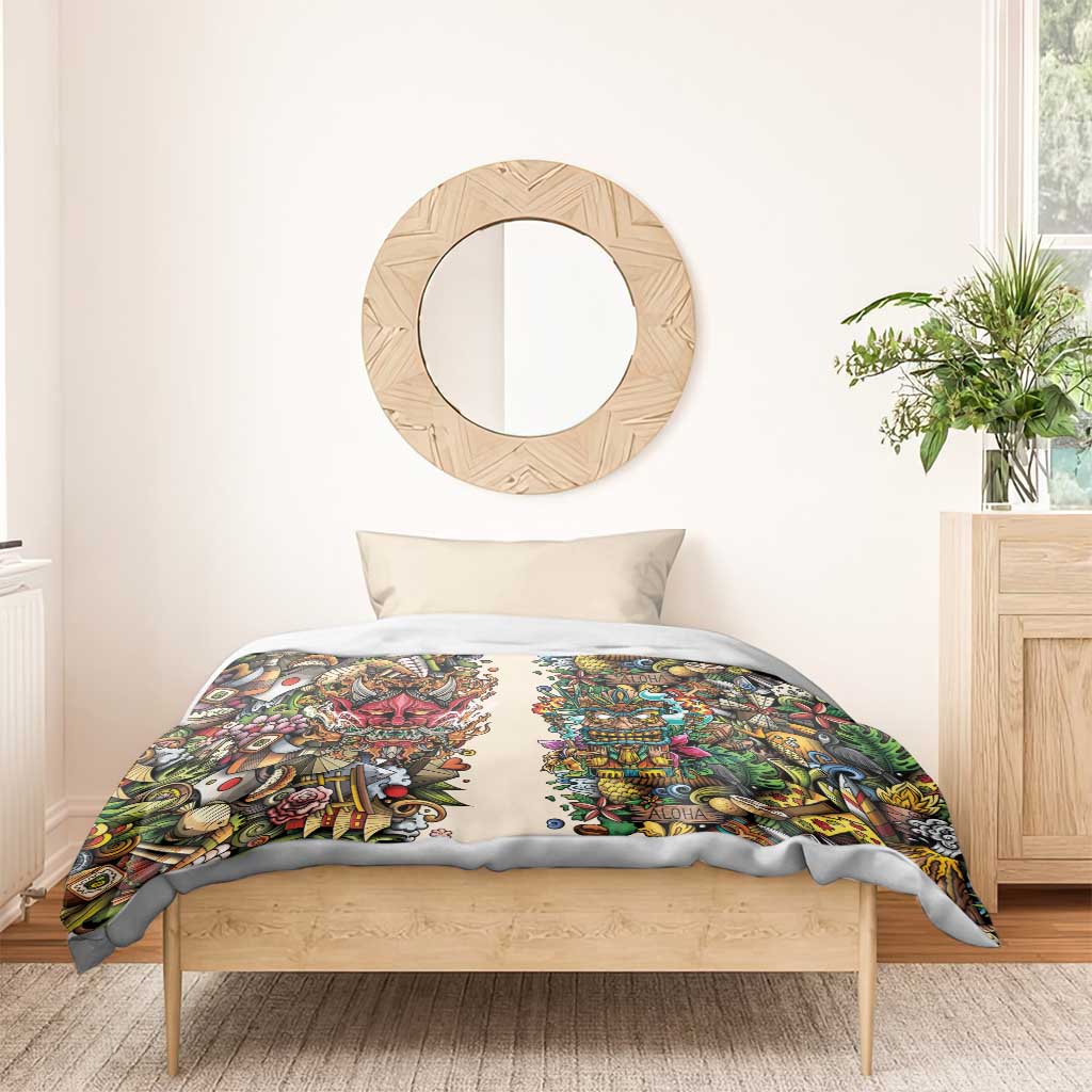 Hawaii And Japan Bedding Set Tiki With Oni Mask - Wonder Print Shop