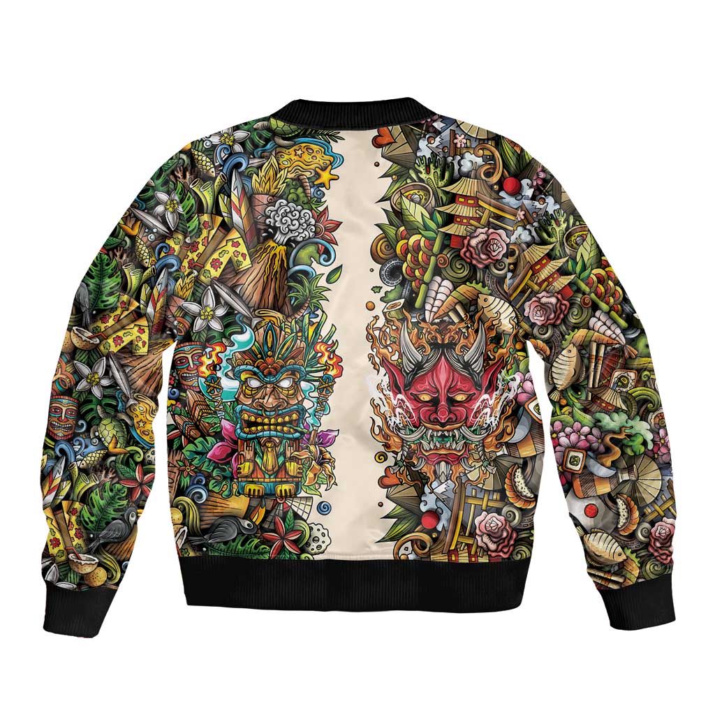 Hawaii And Japan Bomber Jacket Tiki With Oni Mask - Wonder Print Shop