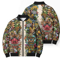 Hawaii And Japan Bomber Puffer Jacket Tiki With Oni Mask - Wonder Print Shop