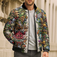 Hawaii And Japan Bomber Puffer Jacket Tiki With Oni Mask - Wonder Print Shop