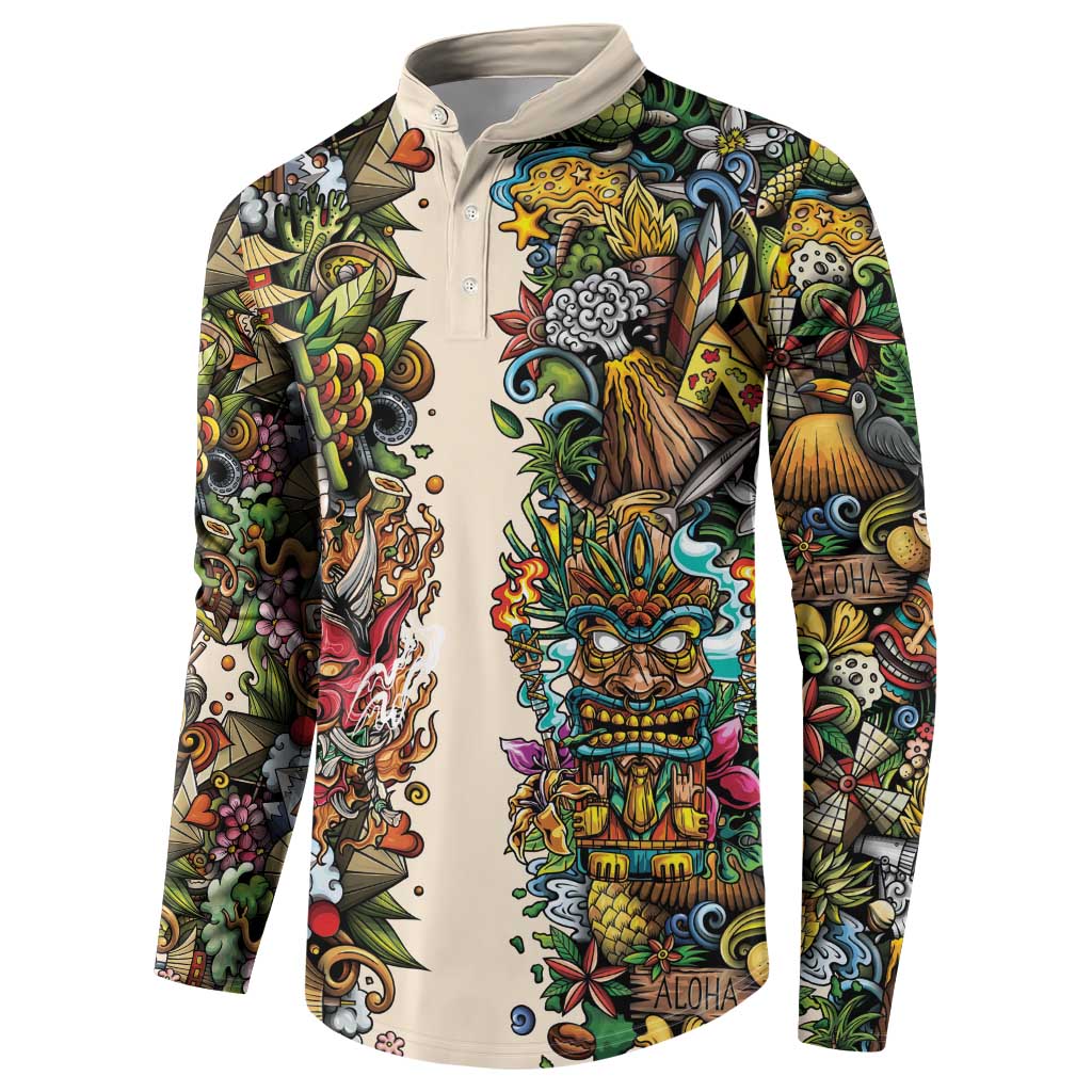 Hawaii And Japan Button Sweatshirt Tiki With Oni Mask - Wonder Print Shop
