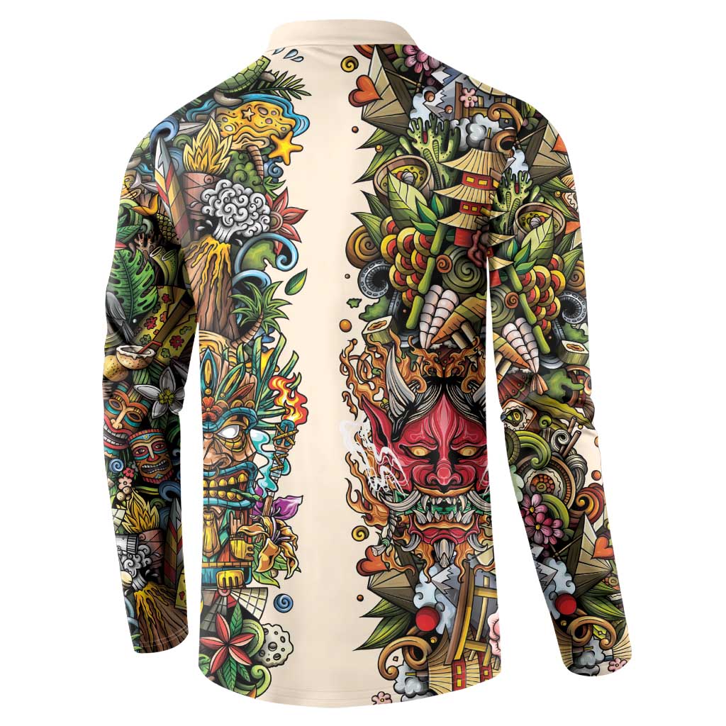 Hawaii And Japan Button Sweatshirt Tiki With Oni Mask - Wonder Print Shop
