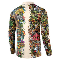 Hawaii And Japan Button Sweatshirt Tiki With Oni Mask - Wonder Print Shop