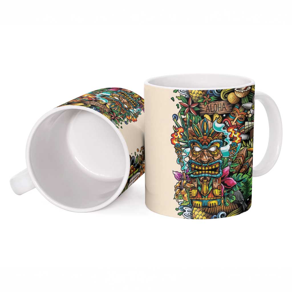 Hawaii And Japan Ceramic Mug Tiki With Oni Mask - Wonder Print Shop