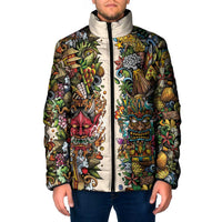 Hawaii And Japan Padded Jacket Tiki With Oni Mask - Wonder Print Shop