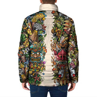 Hawaii And Japan Padded Jacket Tiki With Oni Mask - Wonder Print Shop