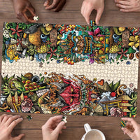 Hawaii And Japan Puzzle Tiki With Oni Mask - Wonder Print Shop